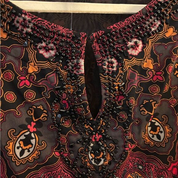 INC Black and Red Patterned beaded Blouse Sz XL - Picture 2 of 5